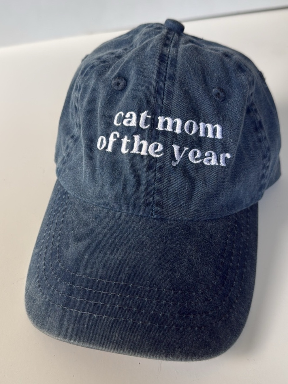 Cat Mom of the Year Embroidered Baseball Cap - Faded Denim